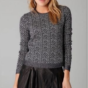 Theory Women Herringbone Crew Neck Sweater Wool Slim Fit S-P
